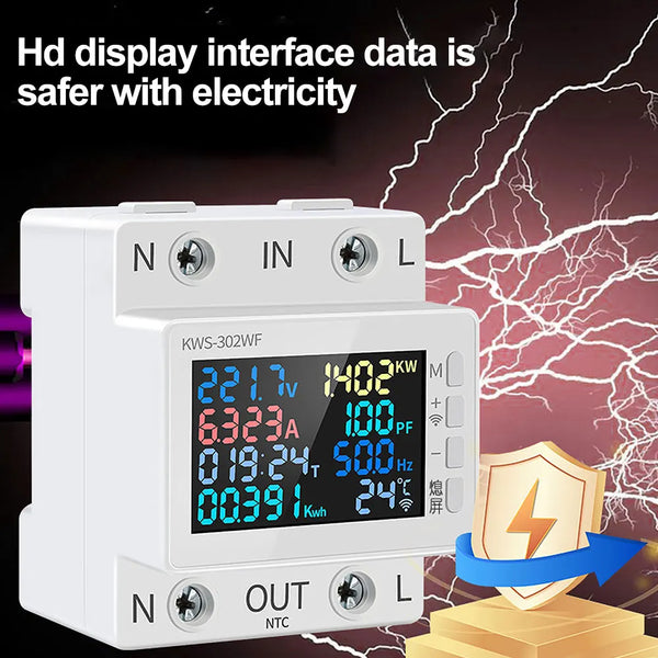 KWS-302WF Guide Rails Digital Voltmeter Ammeter Voltage Tester Meter 63A AC170-300V detail image 4