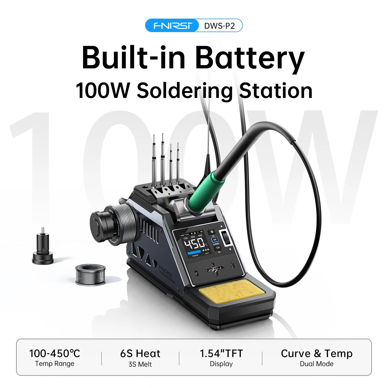 FNIRSI DWS-P2 Mini Portable Soldering Station 100W USB Type-C PD Soldering Iron Digital Fast Heating for Repair PCB SMD
