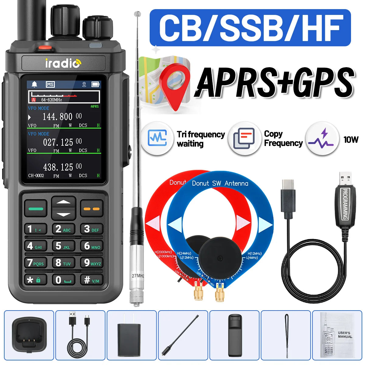 Iradio UV-98 PLUS GPS APRS Walkie Talkie 10W AM CB SSB LW MW SW HF Cross Band Repeater 1024Channels RT-880G Short Wave Ham Radio