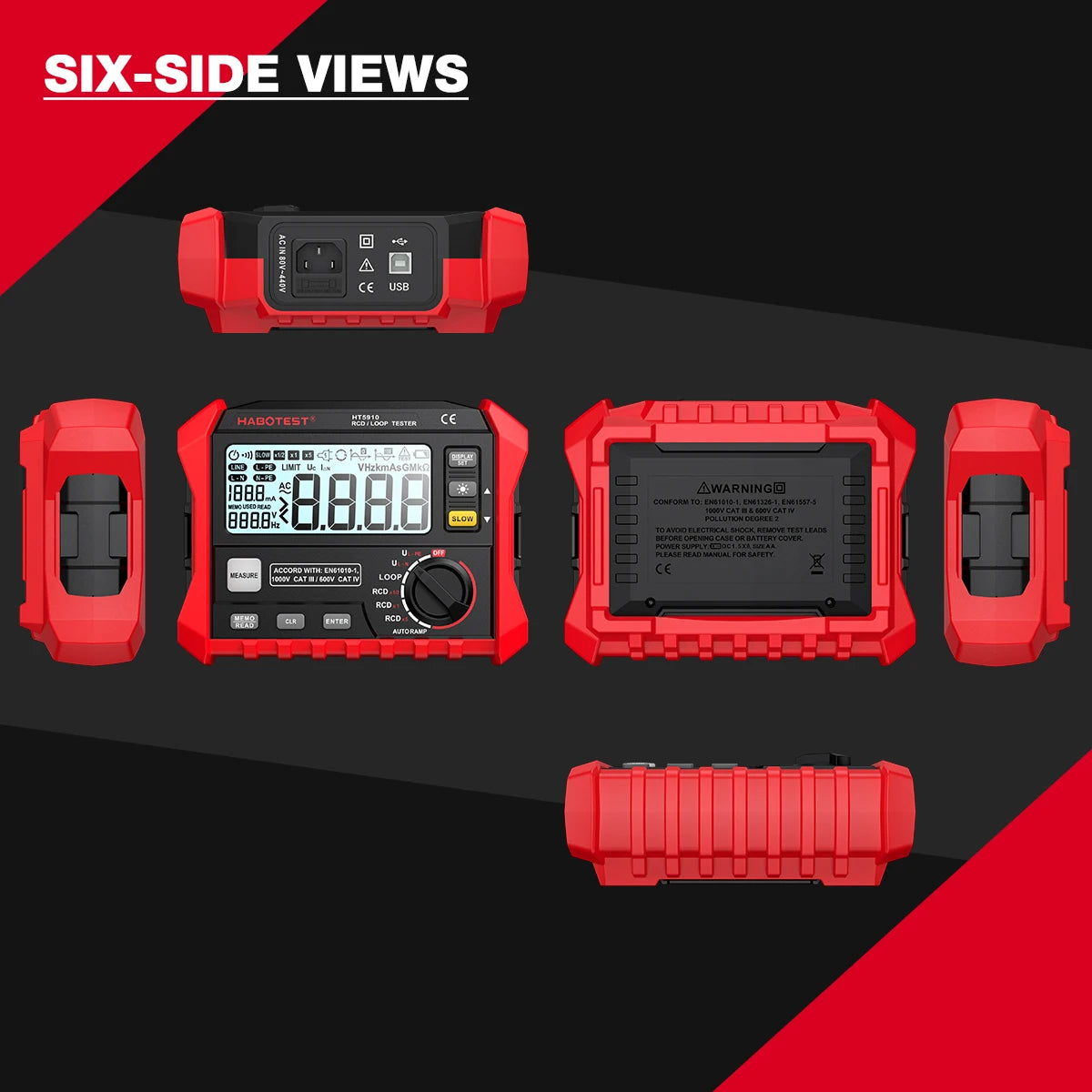HABOTEST HT5910 Leakage Switch Tester LCD Digital Resistance Meter RCD/Loop Tester 1000 Data detail image 9