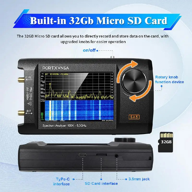 4 Inch IPS LCD SA5 Multi Functional Handheld Spectrum Analyzer 100k-5.3GHz 2-in-1 Signal detail image 3