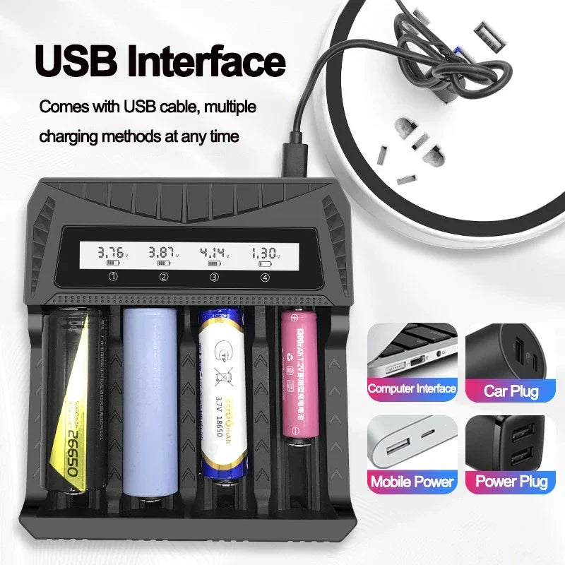 Intelligent LCD Battery USB Charger - 1/2/4 Slots for 18650 4.2V Li-ion & 1.2V Ni-MH AA/AAA detail image 2