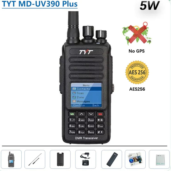 TYT MD-UV390 Plus DMR Digital Walkie Talkie 5W/10W GPS AES256 Encryption Optional IP67 Waterproof VHF UHF 3000 LCD MDUV390 Radio