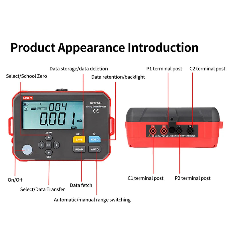 UNI-T Micro Ohm Meter UT620C+ 0.001m 300.0K Digital DC Low Resistance Tester Insulation Test detail image 4
