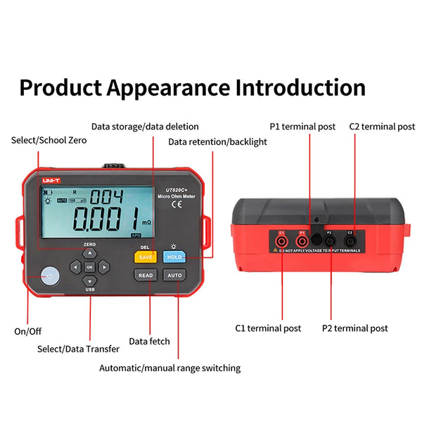 UNI-T Micro Ohm Meter UT620C+ 0.001m 300.0K Digital DC Low Resistance Tester Insulation Test detail image 4