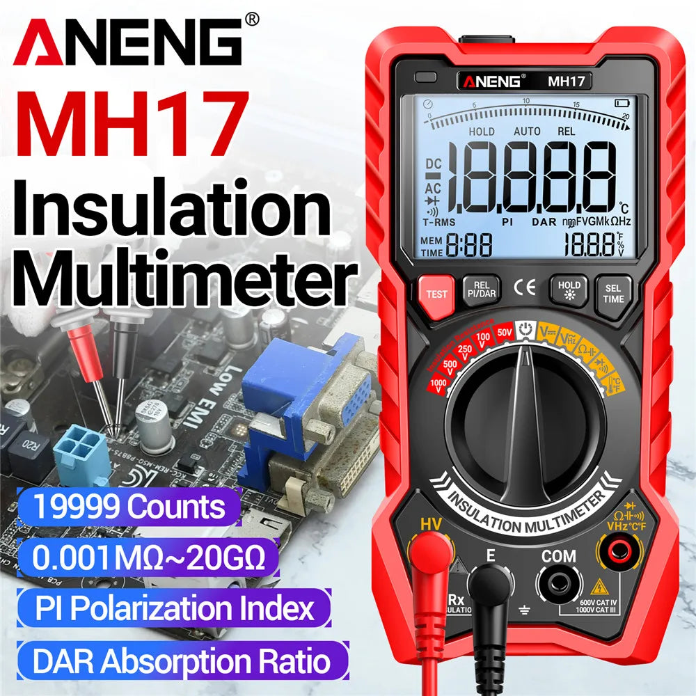 2in1 Insulation Resistance Digital Multimeter Rechargeable MH17 AC/DC Voltage True RMS 19999 Counts Teste product image