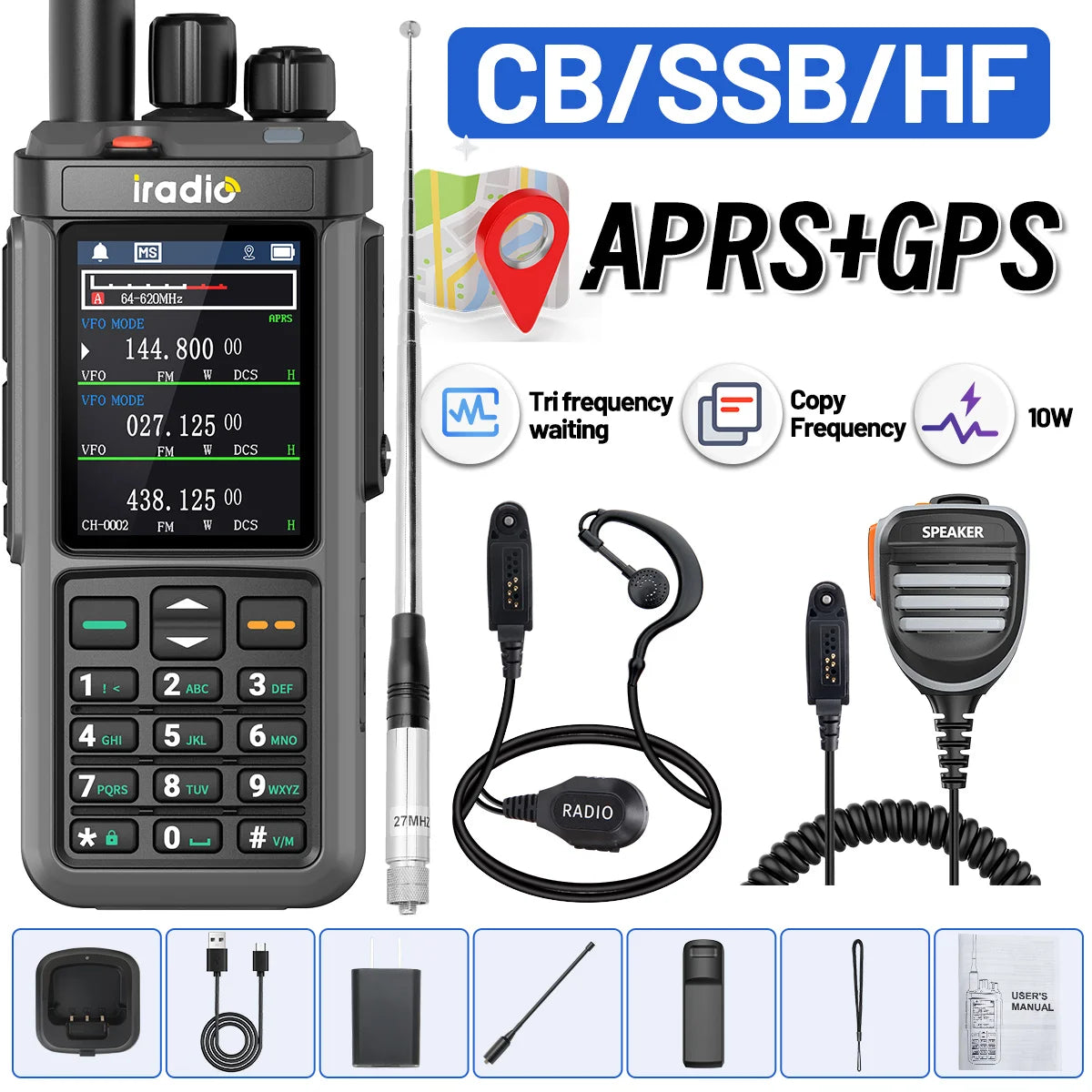 Iradio UV-98 PLUS GPS APRS Walkie Talkie 10W AM CB SSB LW MW SW HF Cross Band Repeater 1024Channels RT-880G Short Wave Ham Radio