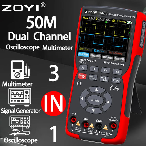 ZOYI ZT-703 Handheld digital oscilloscope multimeter three-in-one two-channel oscillometer signal generat product image