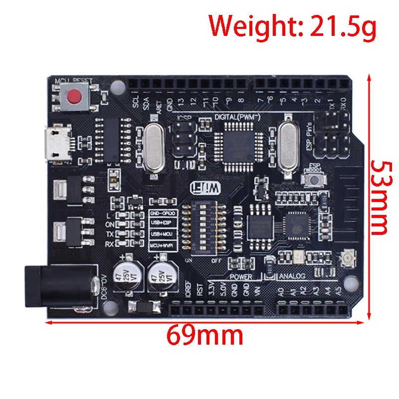 UNO+WiFi R3 ATmega328P+ESP8266 CH340 (32Mb di memoria) 6V-9V USB-TTL CH340G per Arduino detail image 7