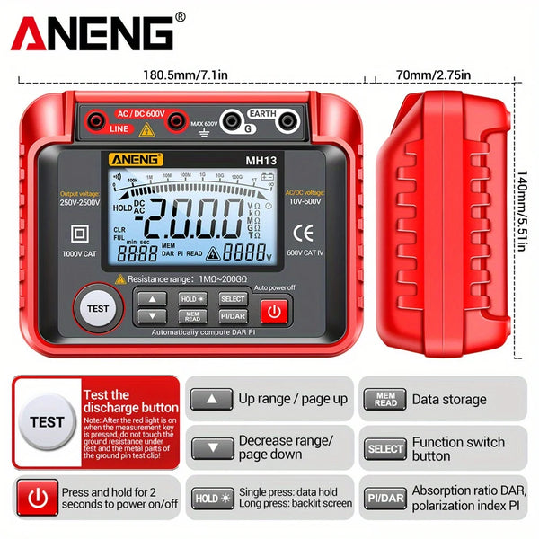ANENG MH13 Digital Insulation Resistance Tester 2500V High Voltage Megohmmeter 200G Megger detail image 6