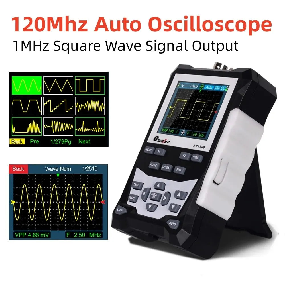 TOOLTOP ET120M Handheld Digital Oscilloscope 1Mhz Square Wave Signal Output Auto Oscilloscope for Electri product image