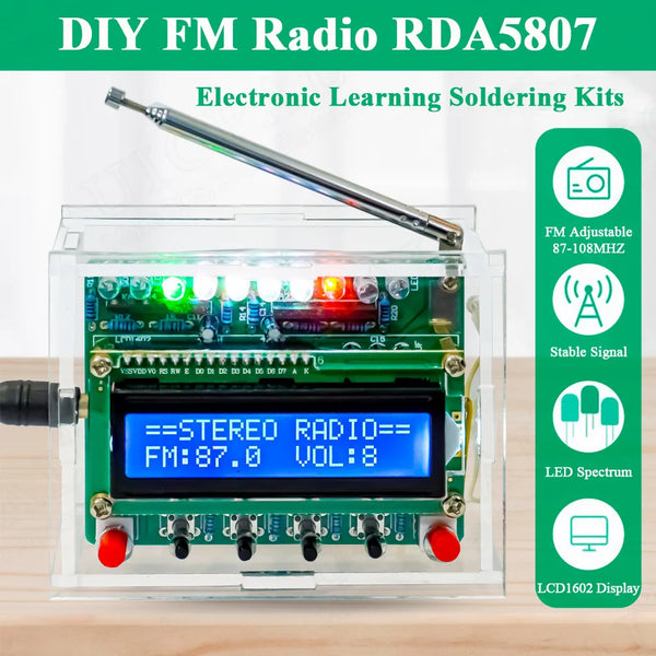 DIY FM Radio Electronic Kit Adjustable Frequency 87-108MHZ LCD1602 Display PCB Soldering Project Practice product image