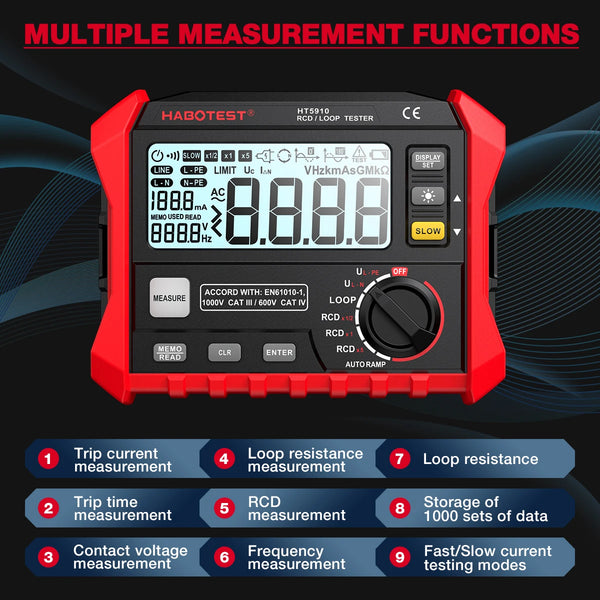 HABOTEST HT5910 Leakage Switch Tester LCD Digital Resistance Meter RCD/Loop Tester 1000 Data detail image 12
