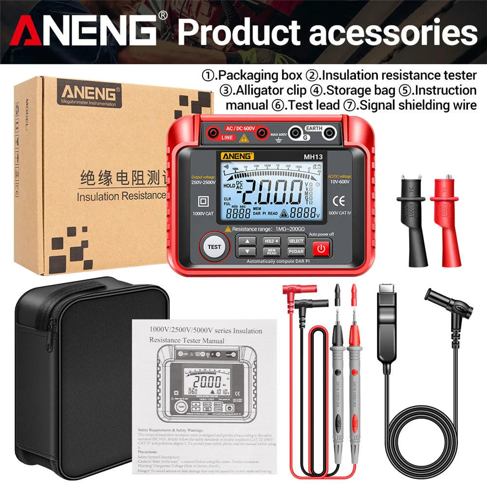 ANENG MH13 Digital Insulation Resistance Tester 2500V High Voltage Megohmmeter 200G Megger detail image 7