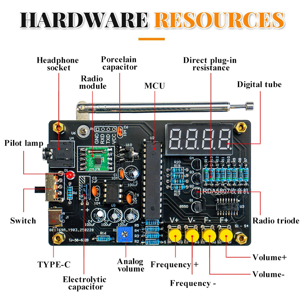 DIY Electronic Kit RDA5807M FM Radio 87-180MHz with Digital Tube Display STC15 detail image 3