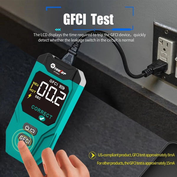 TOOLTOP ET32 Digital Circuit Breaker Finder & Socket Tester with GFCI Trip Time Display EU detail image 5