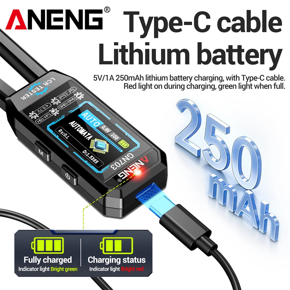 ANENG GN703 Smart Tweezers LCR Meter Professional SMD ESR Test Capacitance Resistance Inductance Digital LCR Bridge Calibration