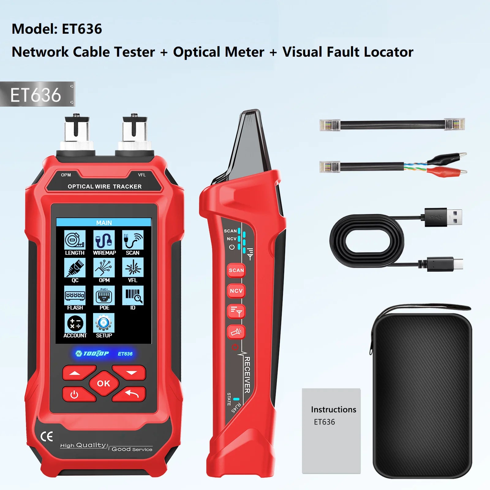 TOOLTOP ET636/ET638 Ethernet Cable Tester Multimeter Optical Power Meter Red Laser detail image 7