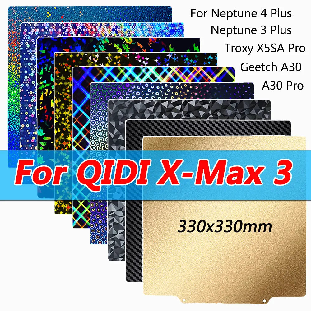 330x330mm For QIDI X-Max 3 Build Plate Elegoo Neptune 4/3 Plus, Anycubic Kobra 2 Plus, Geetch A30, Troxy X5SA Pro PEI PEO Sheet