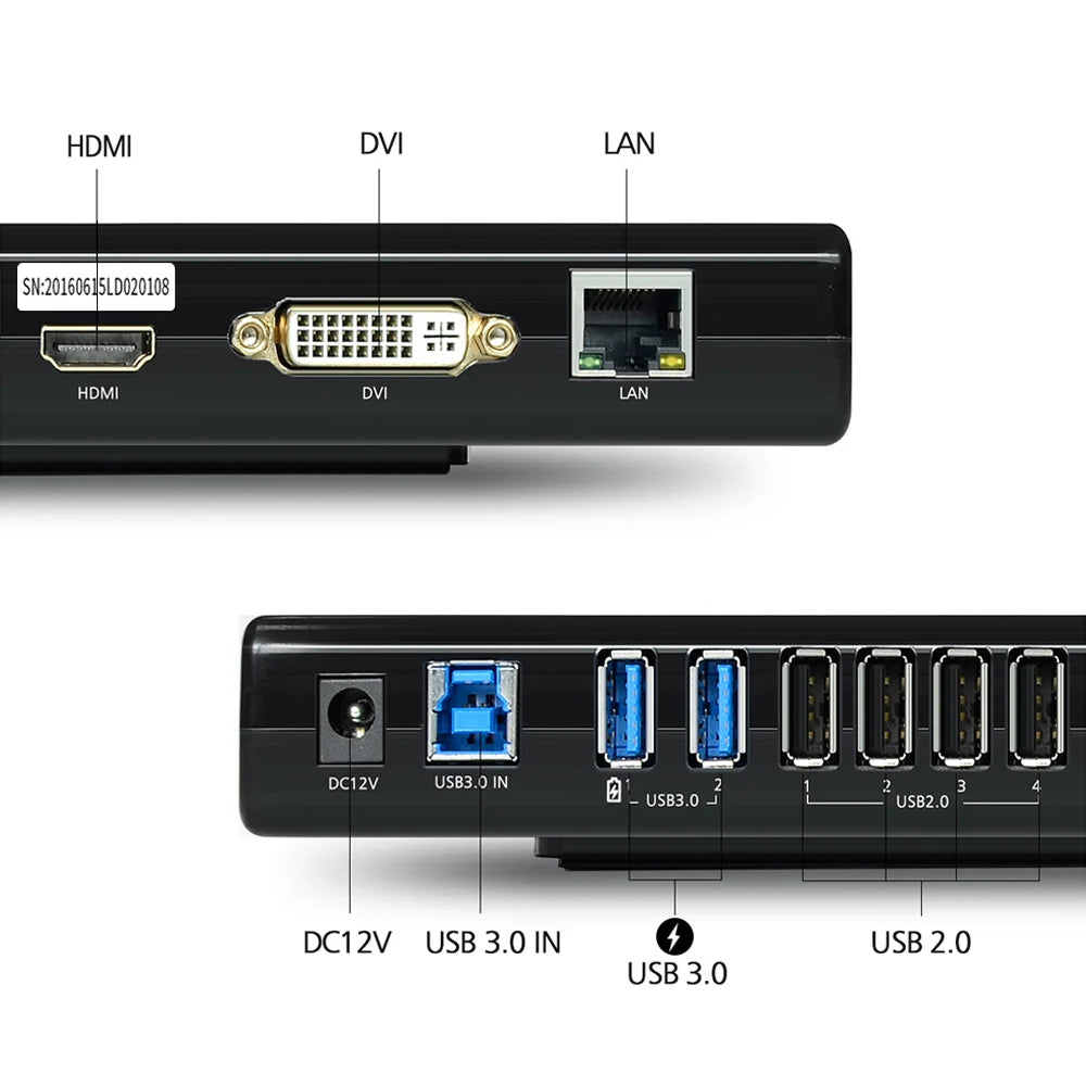Wavlink USB 3.0 Universal Displaylink Docking Station Support Dual 2K@60Hz HDMI/DVI External detail image 5