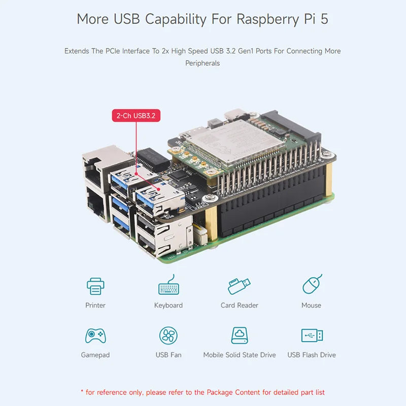 PCIe to MiniPCIe / Gigabit Ethernet / USB 3.2 Gen1 HAT for Raspberry Pi 5 Extend 2-Ch USB detail image 4