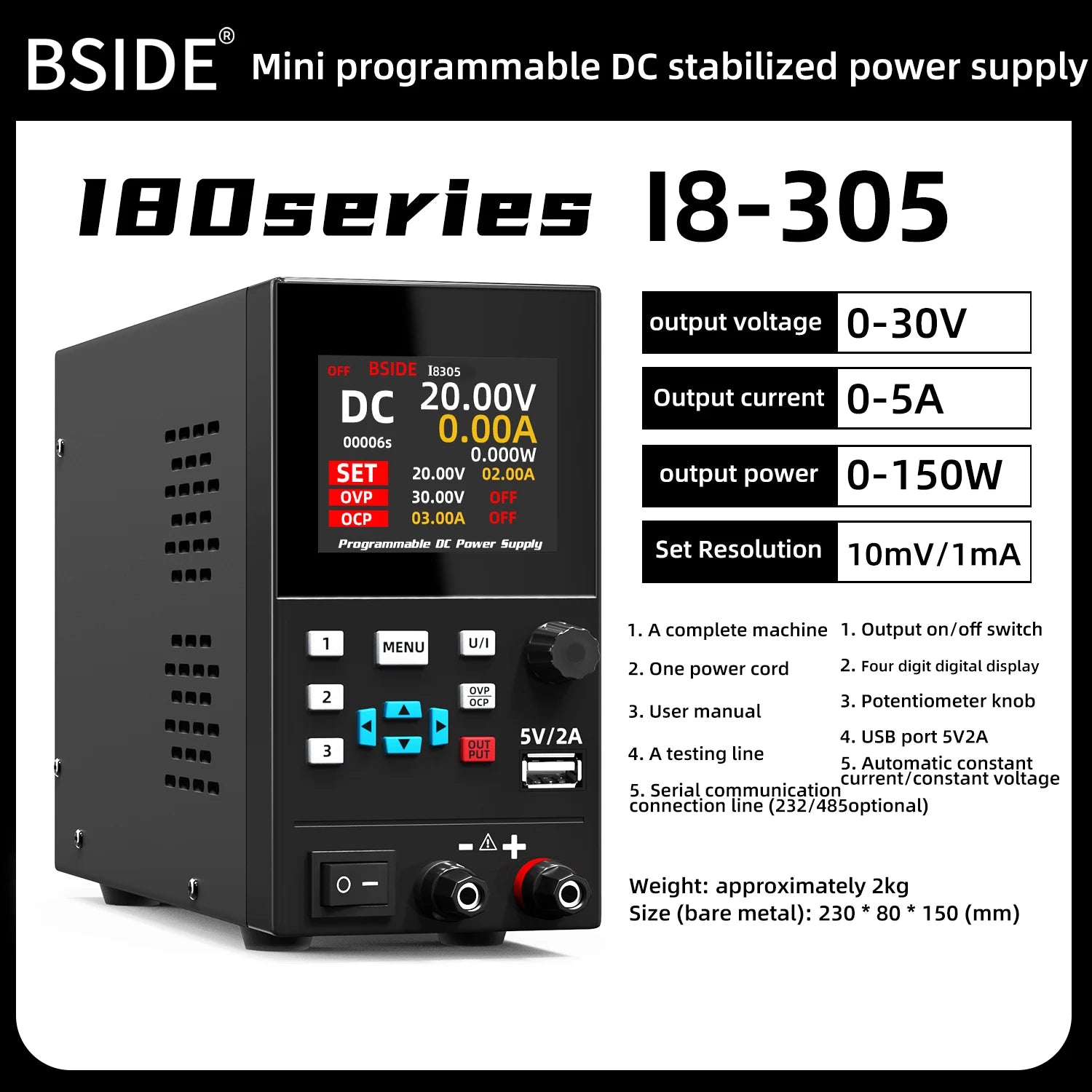 BSIDE I8 DC Laboratory Regulated Power Supply Programmable 30V 10A Adjustable Bench Switch detail image 7