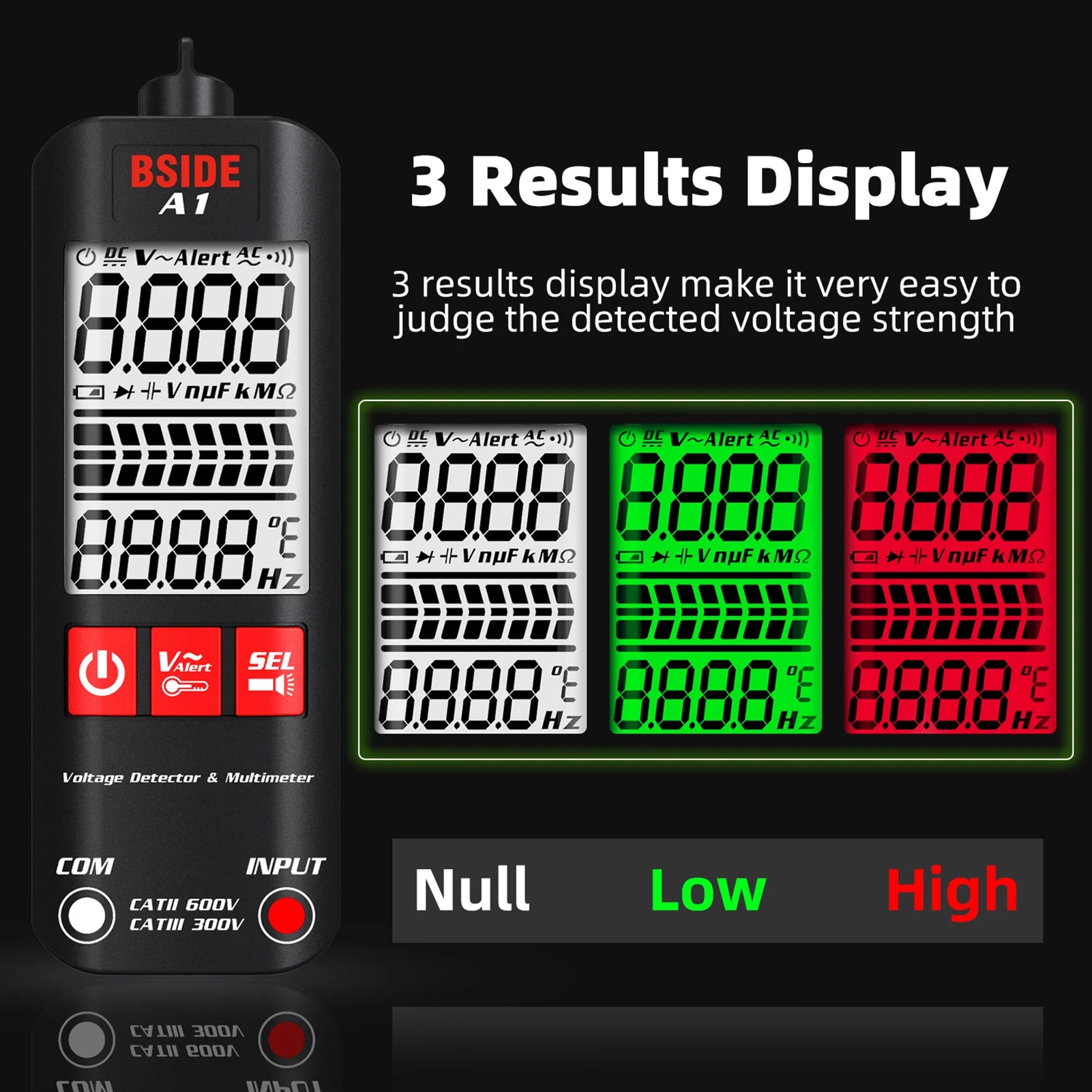 BSIDE A1 2000 Counts Multimeter LCD Digital Tester Voltage Detector DC/AC Voltage Frequency Resistance NC product image