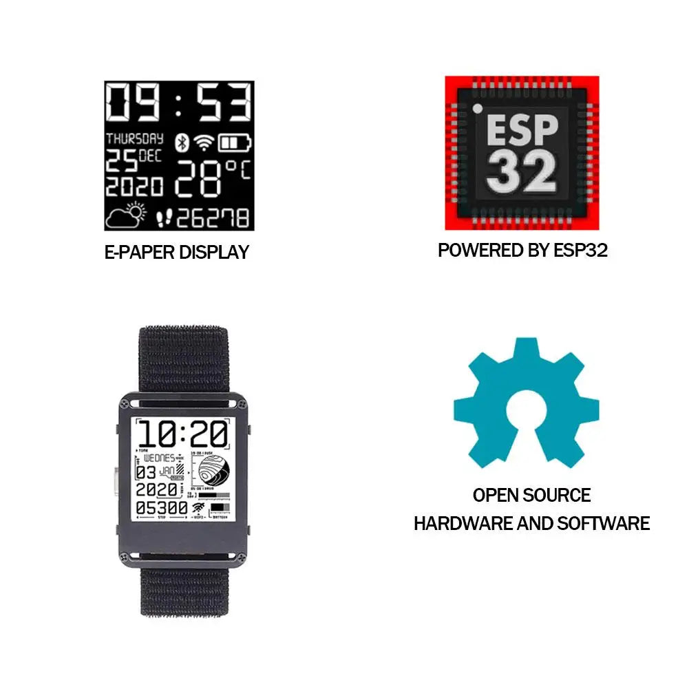 ESP32 Open Source V2.0 Gift E-ink Display Smart Watch Display Screen 200x200 Ultra-low Power detail image 6