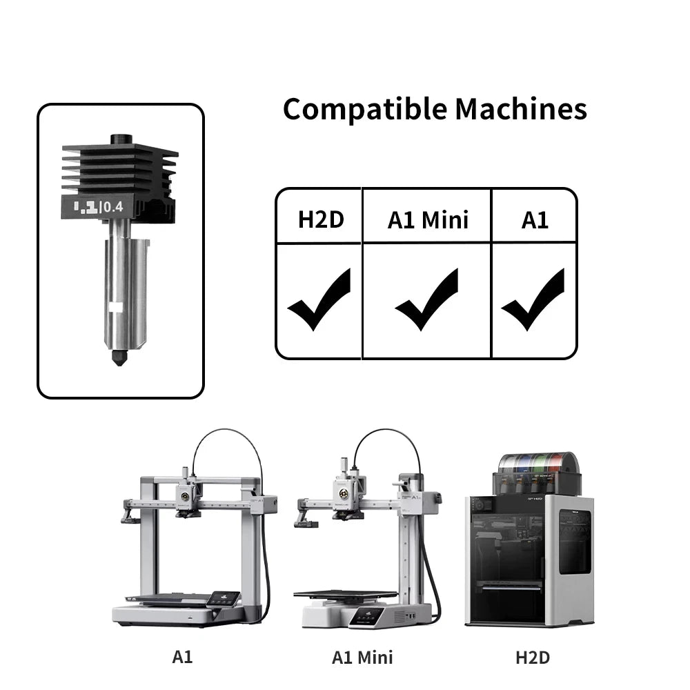 For Bambu Lab P2S Upgraded Hotend 0.2/0.4/0.6/0.8mm Hardened steel nozzle Replace Hot End Bambulab H2D H2S 3D Printer Print Head