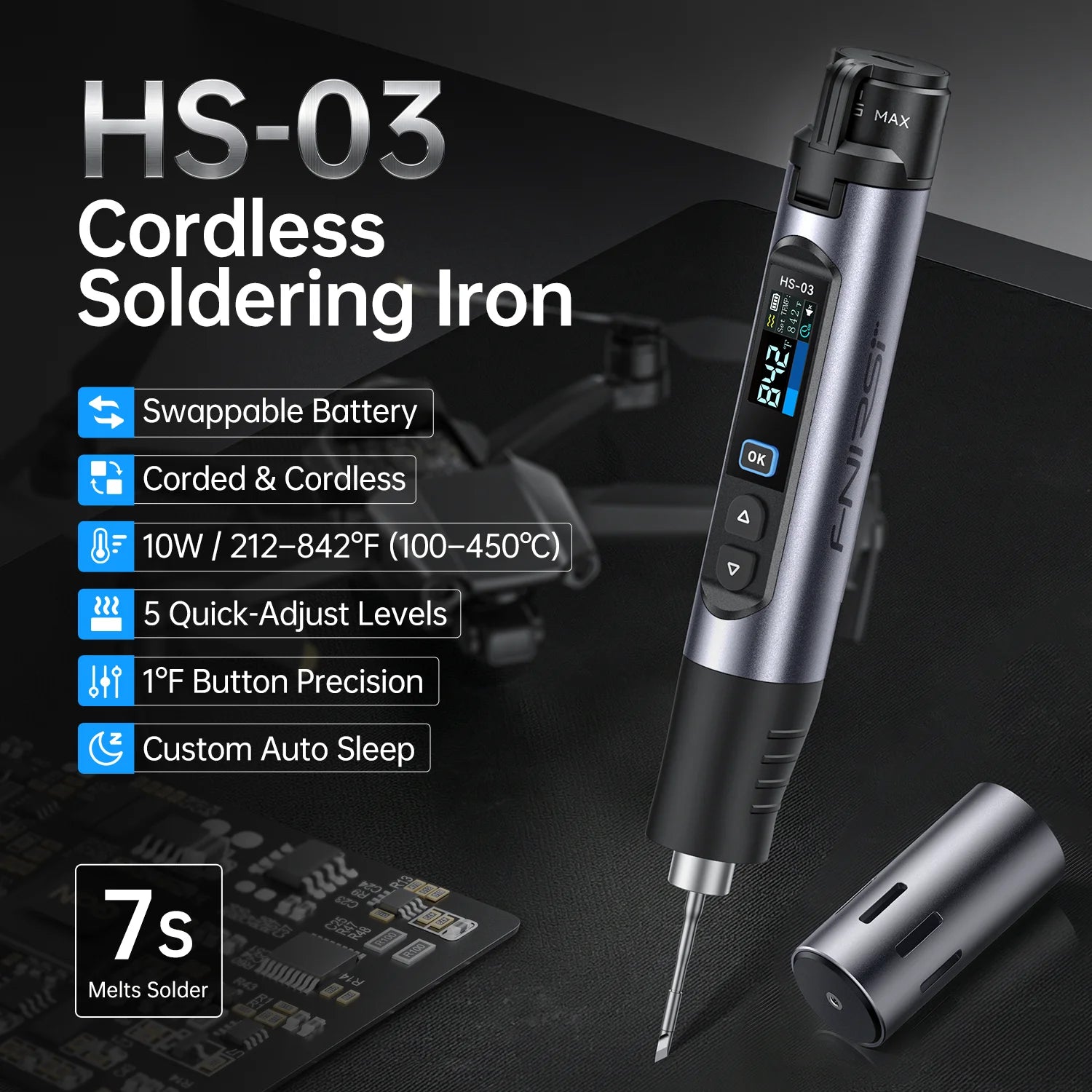FNIRSI HS-03 Wireless Soldering Iron 10W Rechargeable Portable Soldering Iron 100-450 detail image 2