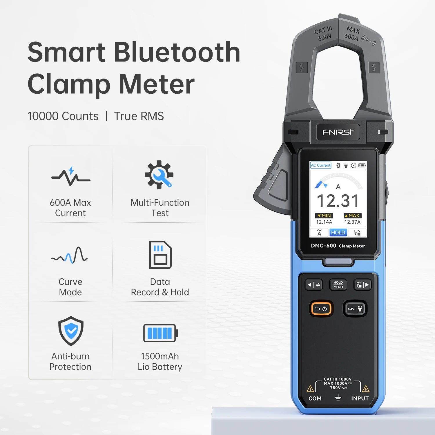 FNIRSI DMC-600 Bluetooth True RMS inrush clamp meter