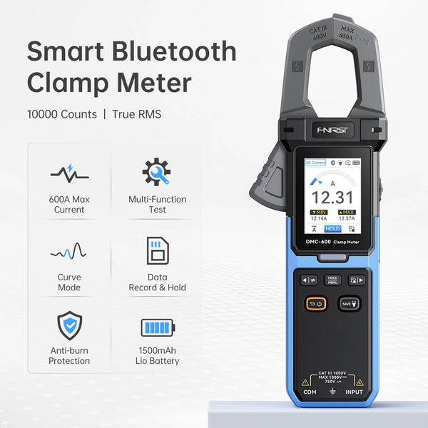 FNIRSI DMC-600 Bluetooth True RMS inrush clamp meter