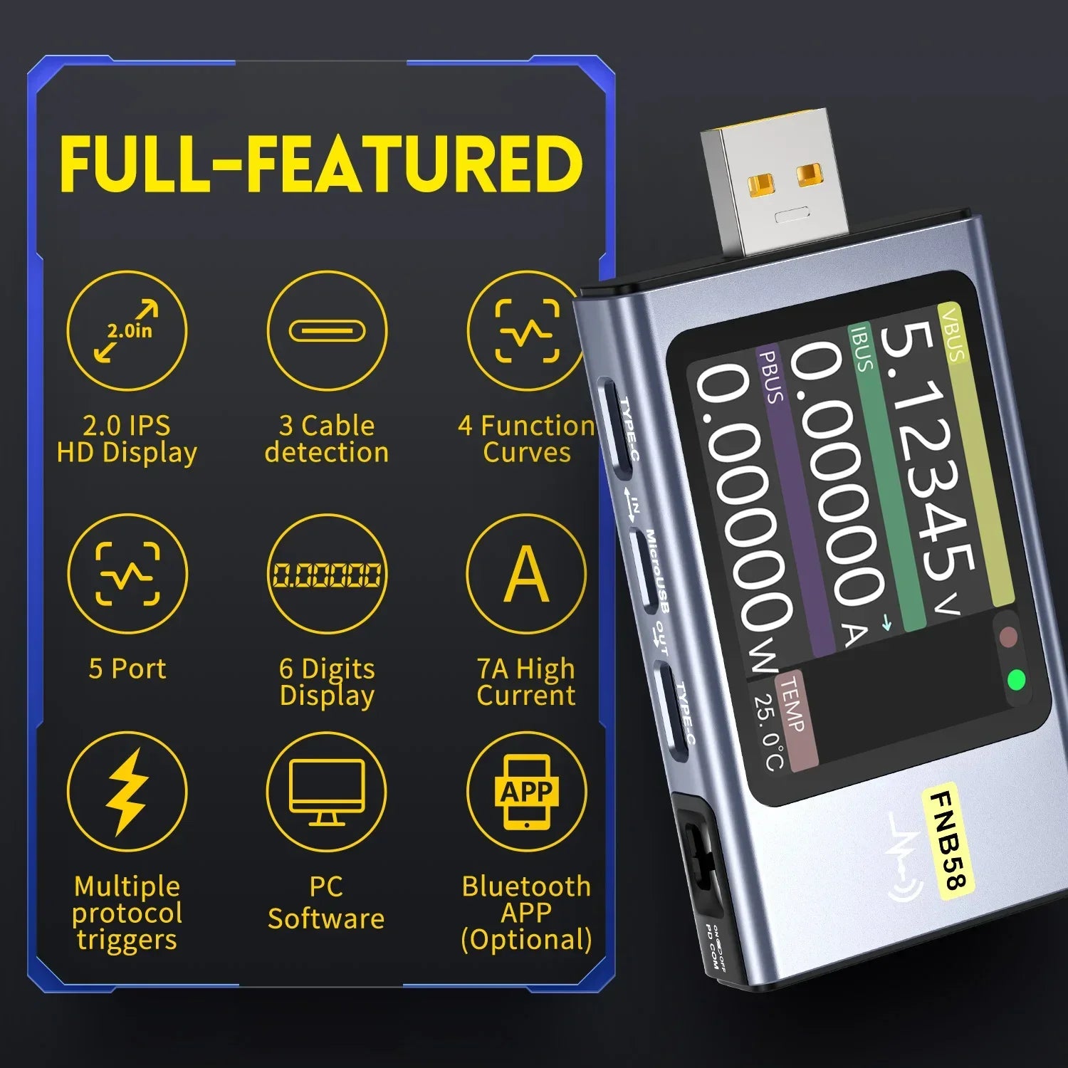 FNIRSI FNB58 Digital USB Voltmeter Ammeter Tester product image
