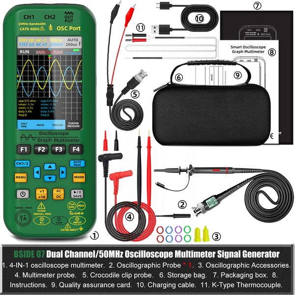 BSIDE 4-IN-1 Handheld Oscilloscope Digital Multimeter+Function Signal Generator Dual Channel detail image 7