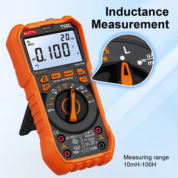 NJTY T58B T58C Inductance Digital Multimeter AUTO Range 9999 Counts Voltage Current Capacitance LED Smart product image