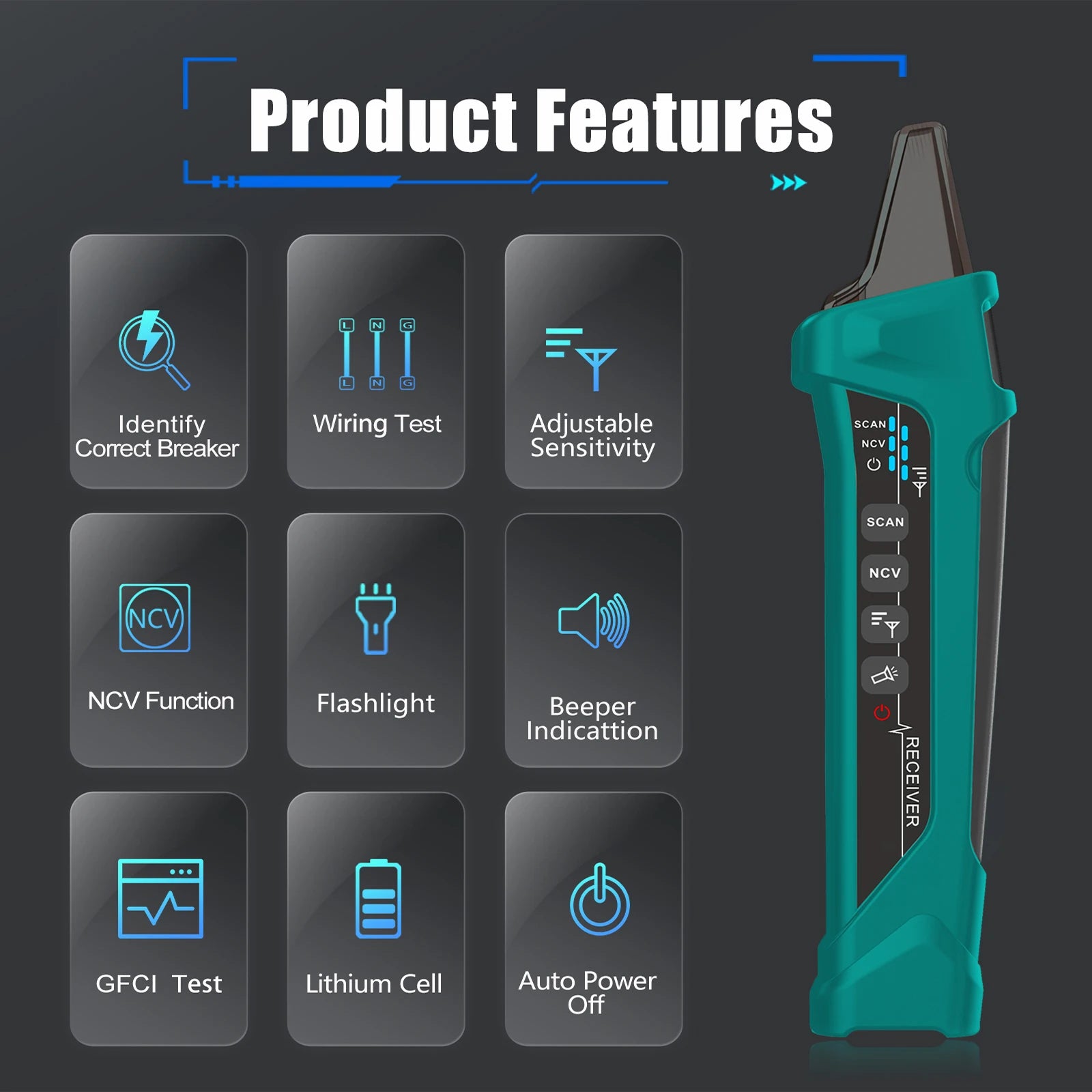 TOOLTOP ET32 Digital Circuit Breaker Finder & Socket Tester with GFCI Trip Time Display EU detail image 3