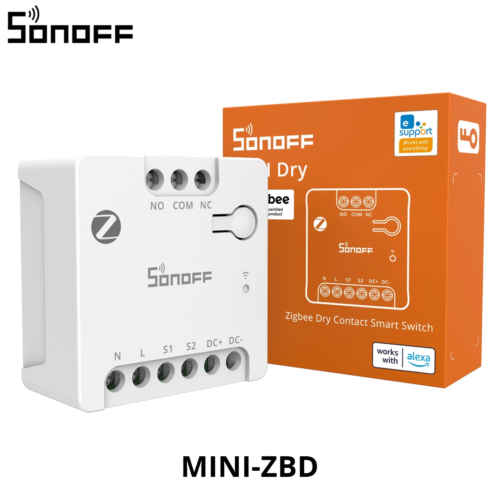 SONOFF MINI-ZBD MINI Dry Zigbee Dry Contact Smart Switch AC & DC Power Compatibility Control Garage Door,Motor,Boiler,Main Gate