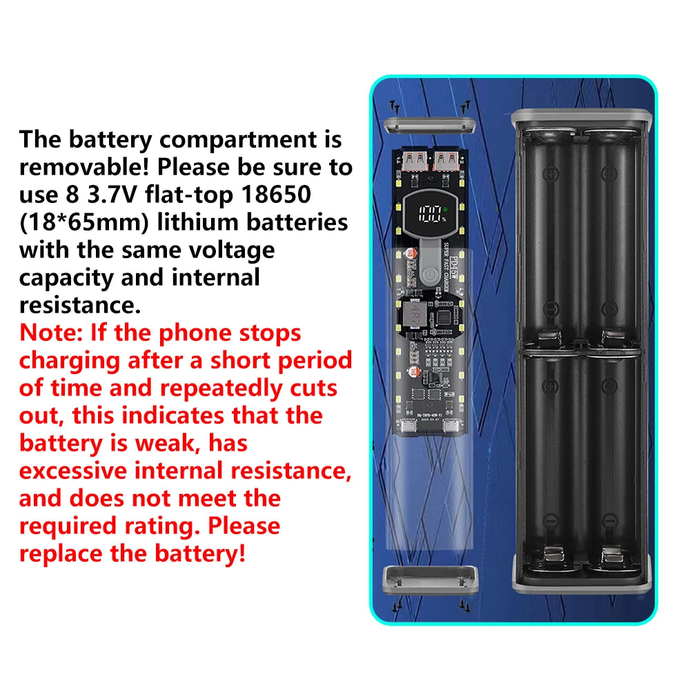 8*18650 Battery Case PD 45W Super Fast Charging Transparent Rechargeable Case Weldless Box detail image 5