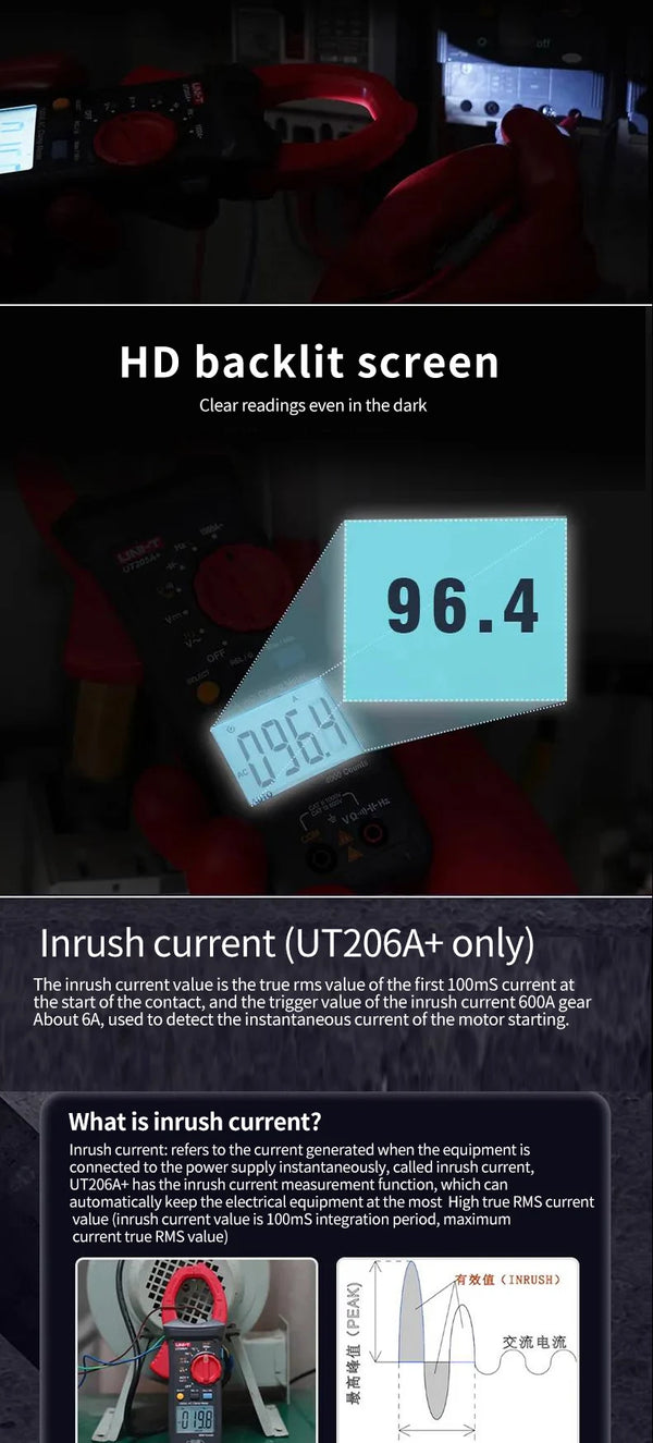 UNI-T UT205A+ UT206A+ Digital Clamp Meter 1000V AC DC Current Pliers Clamps Voltage Tester detail image 10