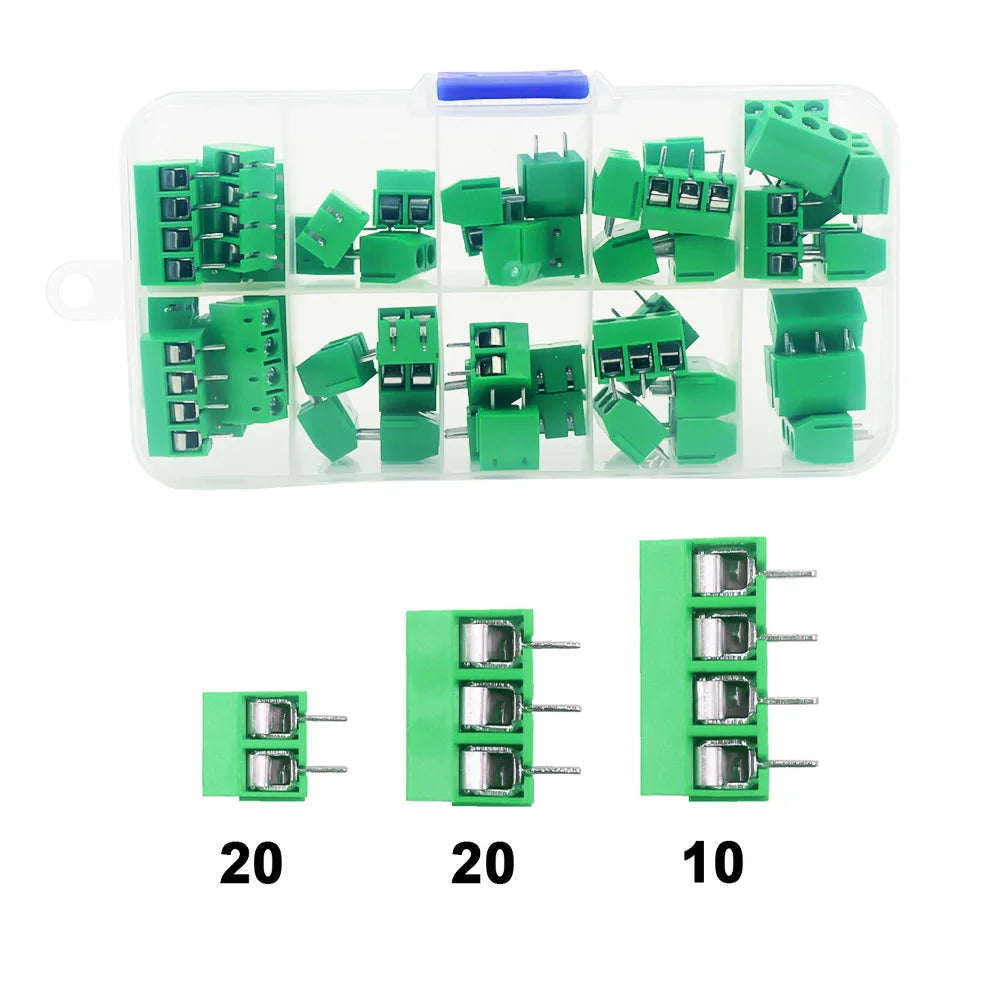 50Pcs/BOX Green Blue Pitch 5.0mm Straight Pin 2P 3P Screw PCB Terminal Block Connector 10A detail image 3