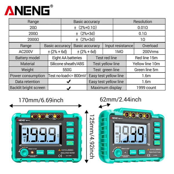 ANENG MH14 Digital Megohmmeter Insulation Resistance Meter AC 200V Voltage Professional detail image 5