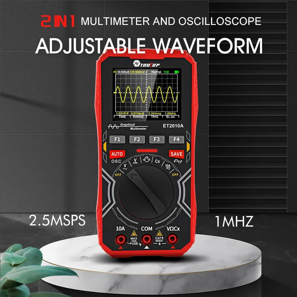 TOOLTOP ET2010A 1MHz Portable Digital Oscilloscope 2.5Msps Auto True RMS Multimeter AC 10A 600V High Volt product image