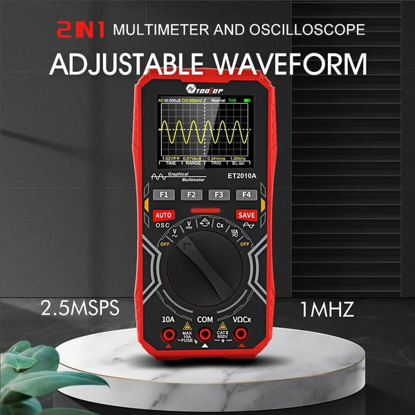TOOLTOP ET2010A 1MHz Portable Digital Oscilloscope 2.5Msps Auto True RMS Multimeter AC 10A 600V High Volt product image
