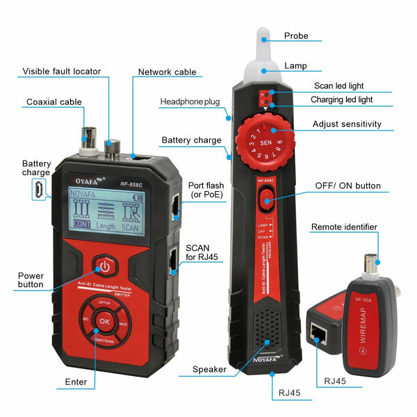 NOYAFA NF-858C Network Cable Tester Trace Line Locator POE BNC Finder Port Blinking Red detail image 5