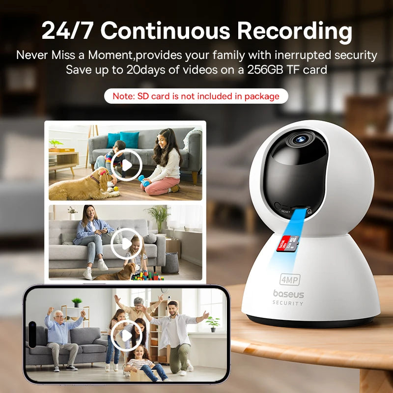 Baseus 4MP IP Camera Smart 5G WIFI Security Camera Indoor Home Protection PT 3K High Clarity Two Way Audio Surveillance Camera