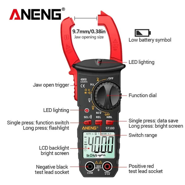 ANENG ST180 Digital Clamp Meter 4000 Counts Ammeter Voltage Multimeter AC Current Tester Car detail image 5