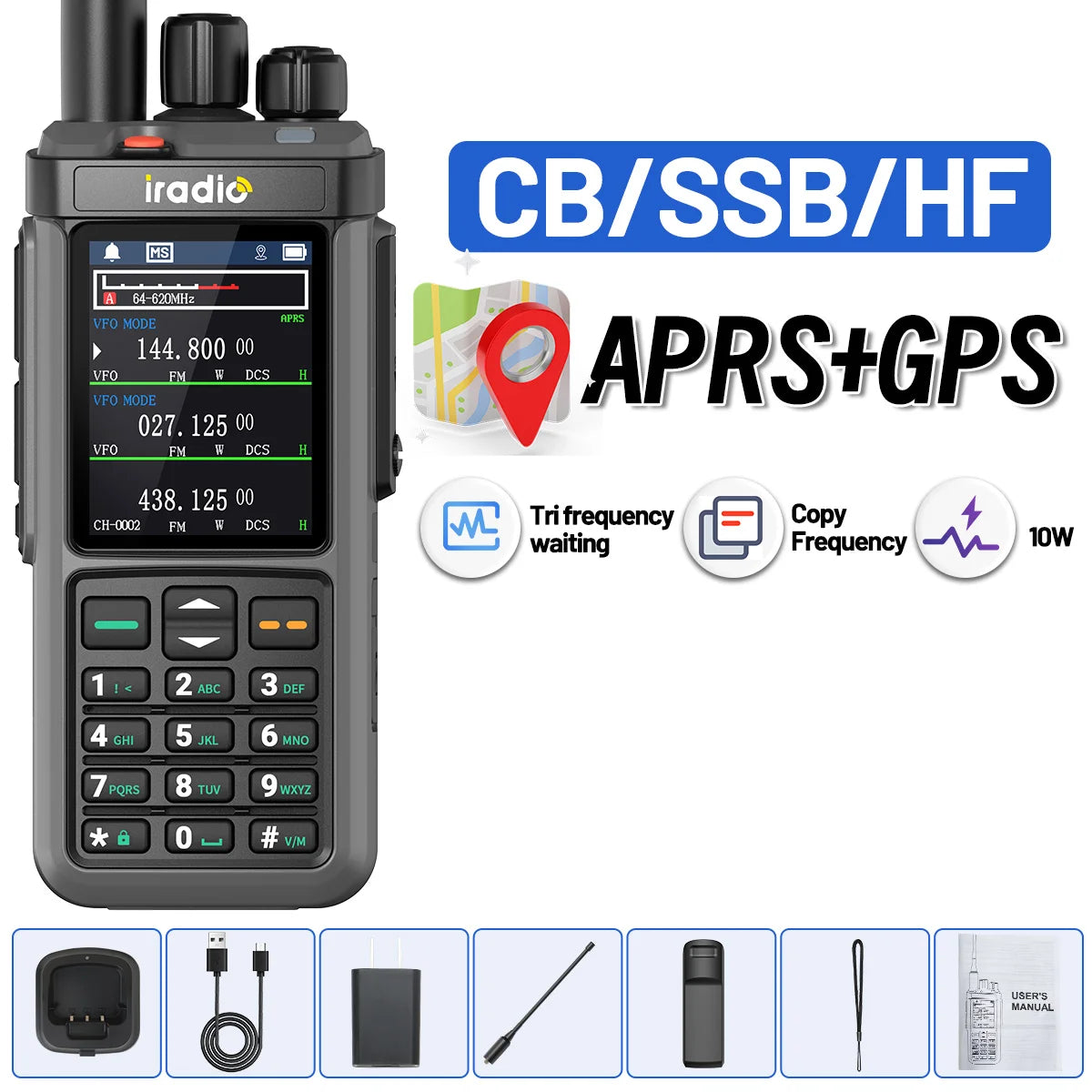 Iradio UV-98 PLUS GPS APRS Walkie Talkie 10W AM CB SSB LW MW SW HF Cross Band Repeater 1024Channels RT-880G Short Wave Ham Radio