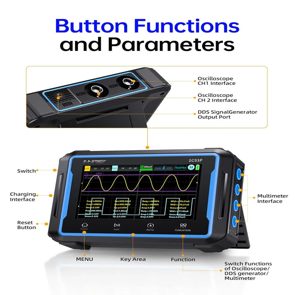 FNIRSI 2C53P 3-IN-1 Dual Channel Tablet Touchable Oscilloscope Multimeter detail image 6