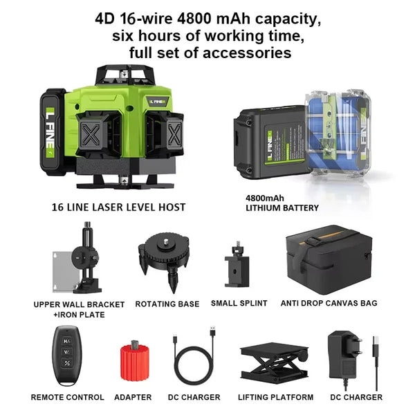 LFINE 3D/4D Laser Level 12/16 Lines Horizontal And Vertical With Remote Control 8 Lines 360 detail image 10