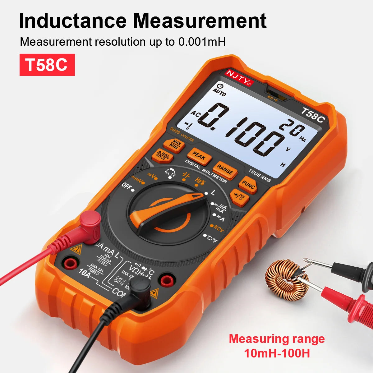NJTY T58B T58C Inductance Digital Multimeter AUTO Range 9999 Counts Voltage Current detail image 2